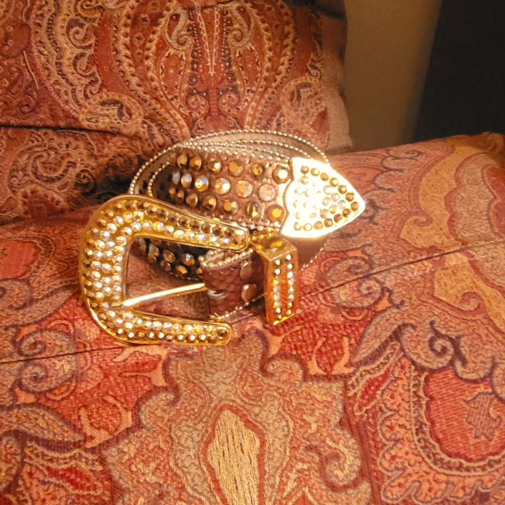 Rhinestone Gold Cowboy belt Gold/Brown Men Size 32